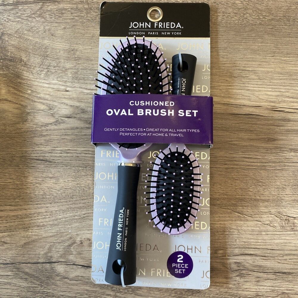 John Frieda Hair Cushioned oval brush Set - 2 Brushes - lavender NEW